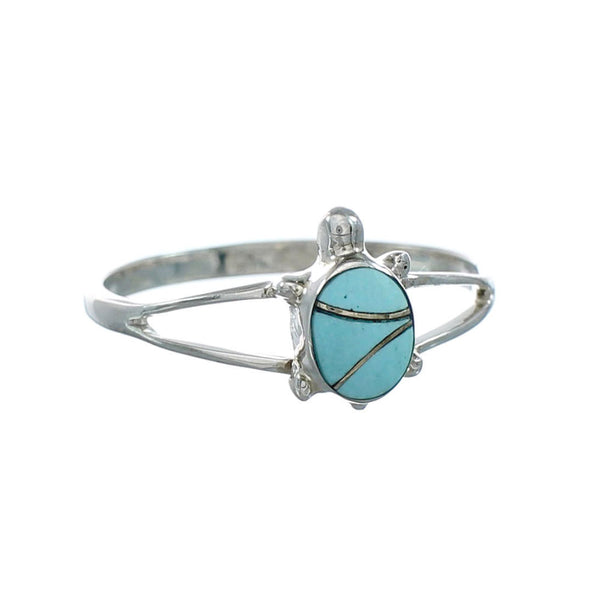 Genuine Turquoise Inlay Sterling Silver Navajo Turtle Ring 5-3/4 TX10099